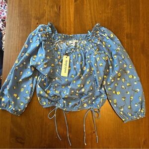 Speed Limit MPH Blue Floral Peasant Top | Size L 14/16 NWT